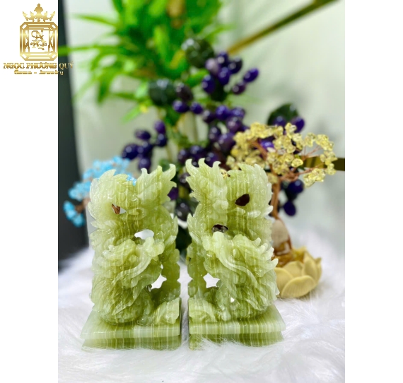Cặp Rồng Xanh 15cm Đá Onyx – Trấn Trạch, Chiêu Tài