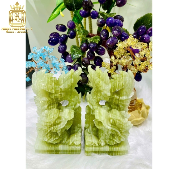Cặp Rồng Xanh 15cm Đá Onyx – Trấn Trạch, Chiêu Tài