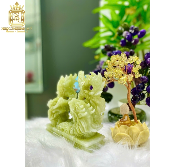Cặp Rồng Xanh 15cm Đá Onyx – Trấn Trạch, Chiêu Tài